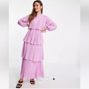 ASOS tiered pleated maxi dress in polka dot print